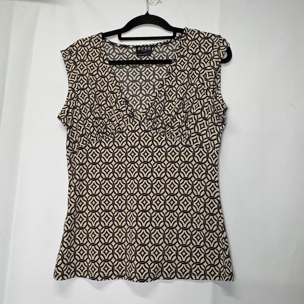 Y2K Vintage BCBG Paris Sleeveless Top L Geometric Print‎ Babydoll Whimsigoth